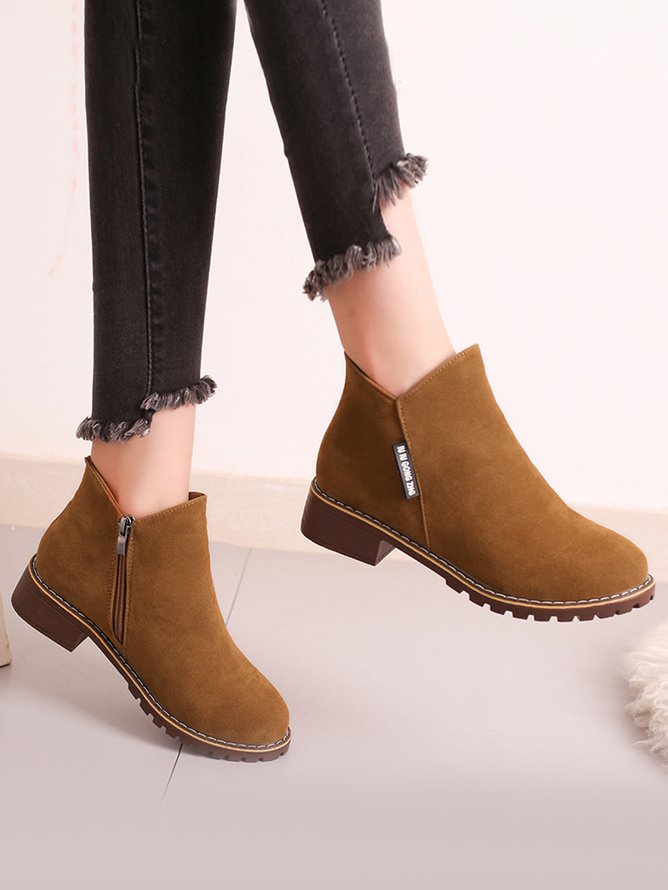 Mode Bottes Décontracté Plain Automne Zip Faire la navette Talon Bas Bout Rond Fausse Fourrure Caoutchouc pour Femmes