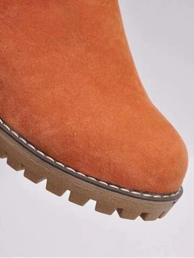 Rembourré de Coton Bottes Décontracté Plain Hiver Bottes de Neige Cuir de Vachette Talon de Bloc Bout Rond Caoutchouc à Enfiler pour Femmes