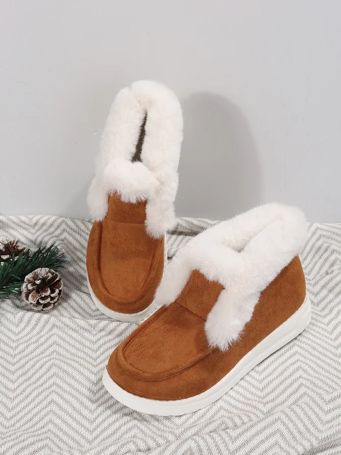 Rembourré de Coton Bottes Simple Plain Hiver Bottes de Neige Peluche à Talon Plat Faux Suède Caoutchouc chaleur pour Femmes