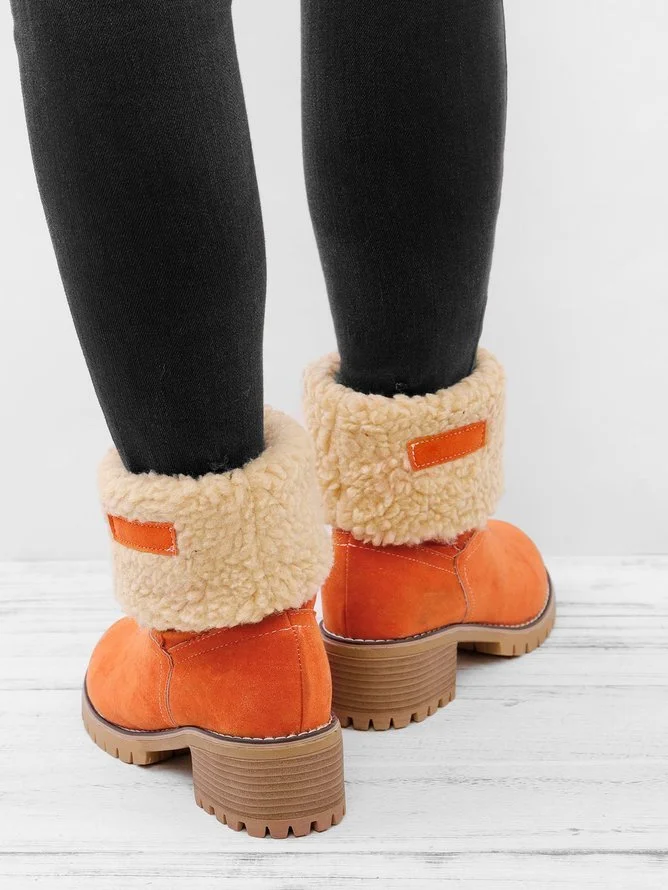 Rembourré de Coton Bottes Décontracté Plain Hiver Bottes de Neige Cuir de Vachette Talon de Bloc Bout Rond Caoutchouc à Enfiler pour Femmes