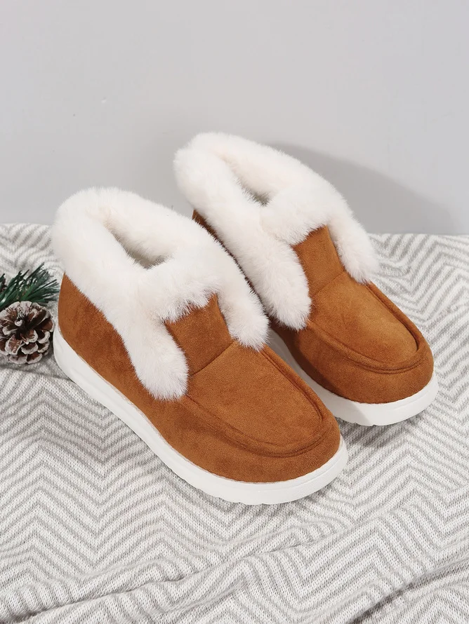 Rembourré de Coton Bottes Simple Plain Hiver Bottes de Neige Peluche à Talon Plat Faux Suède Caoutchouc chaleur pour Femmes