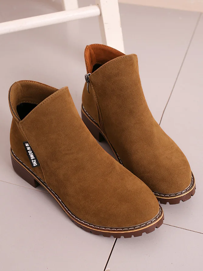 Mode Bottes Décontracté Plain Automne Zip Faire la navette Talon Bas Bout Rond Fausse Fourrure Caoutchouc pour Femmes