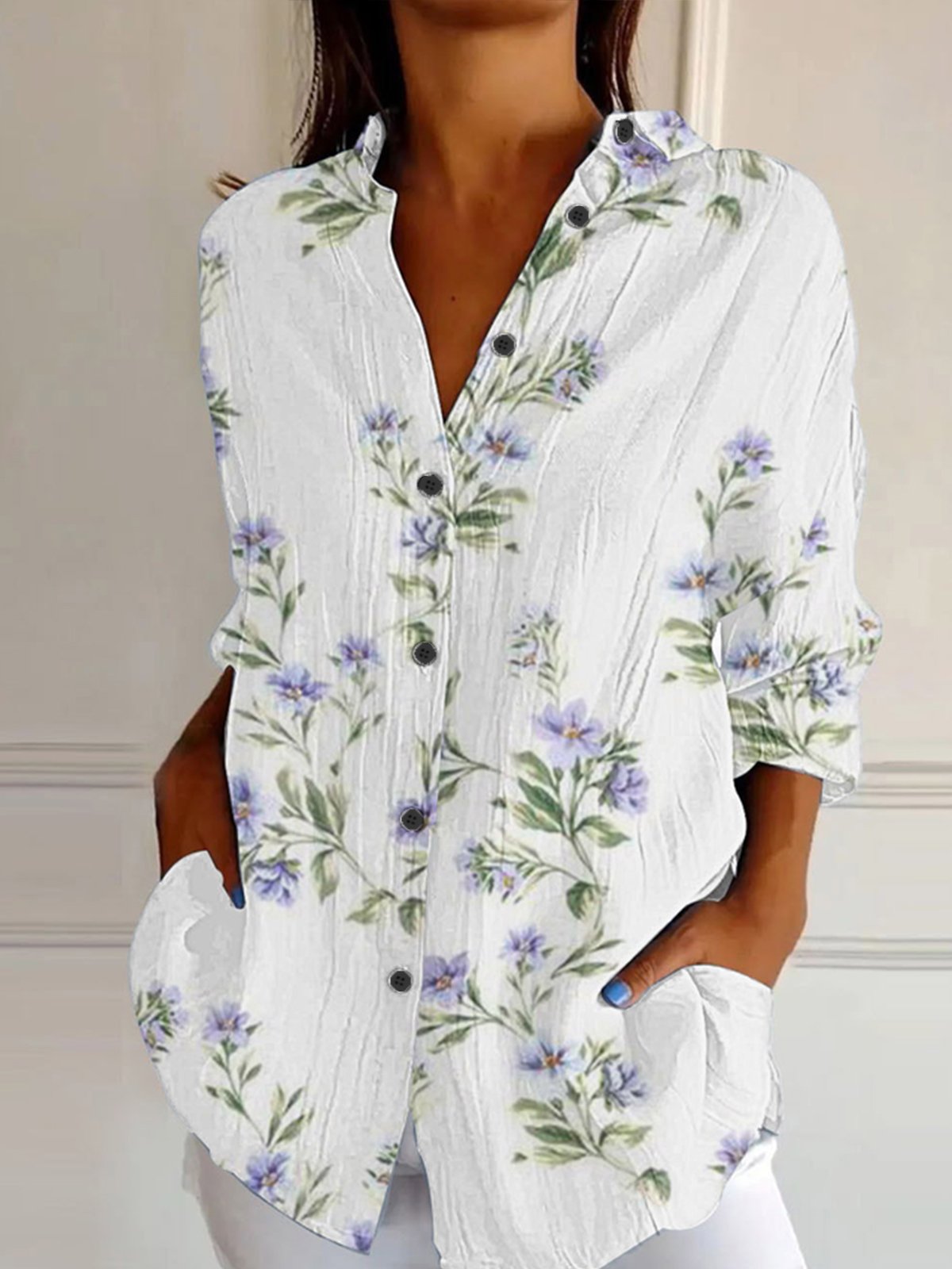 Chemises Décontracté Floral Printemps / Automne Dentelle Quotidien Ample Régulier Droit Col de Chemise pour Femmes