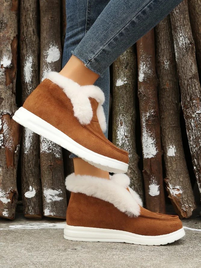 Rembourré de Coton Bottes Simple Plain Hiver Bottes de Neige Peluche à Talon Plat Faux Suède Caoutchouc chaleur pour Femmes