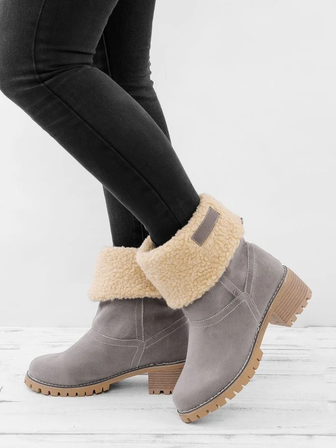 Rembourré de Coton Bottes Décontracté Plain Hiver Bottes de Neige Cuir de Vachette Talon de Bloc Bout Rond Caoutchouc à Enfiler pour Femmes