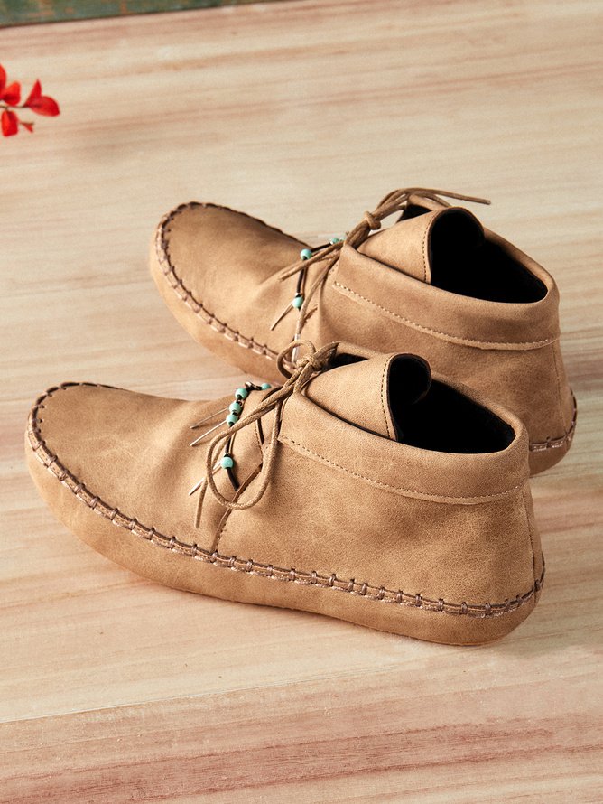 Bottes mocassins Boho Plain Automne Perlé Quotidien à Talon Plat Fausse Fourrure PU Caoutchouc pour Femmes