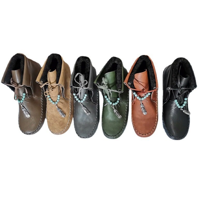 Bottes mocassins Boho Plain Automne Perlé Quotidien à Talon Plat Fausse Fourrure PU Caoutchouc pour Femmes