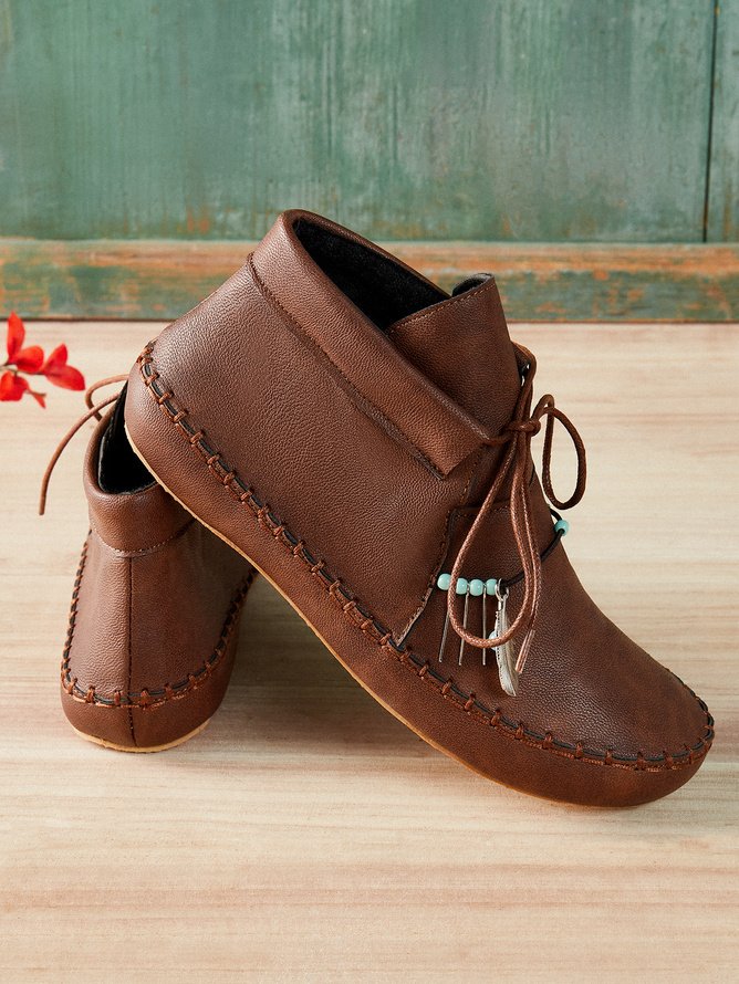 Bottes mocassins Boho Plain Automne Perlé Quotidien à Talon Plat Fausse Fourrure PU Caoutchouc pour Femmes