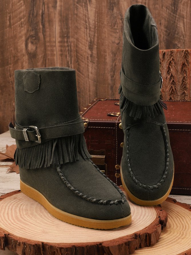 Rembourré de Coton Bottes Rétro Plain Hiver à Talon Plat Bout Rond PU PU Caoutchouc Bottes classiques pour Femmes