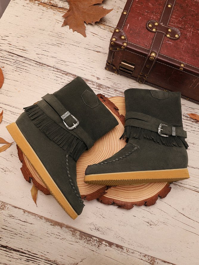 Rembourré de Coton Bottes Rétro Plain Hiver à Talon Plat Bout Rond PU PU Caoutchouc Bottes classiques pour Femmes