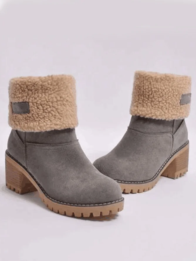 Rembourré de Coton Bottes Décontracté Plain Hiver Bottes de Neige Cuir de Vachette Talon de Bloc Bout Rond Caoutchouc à Enfiler pour Femmes