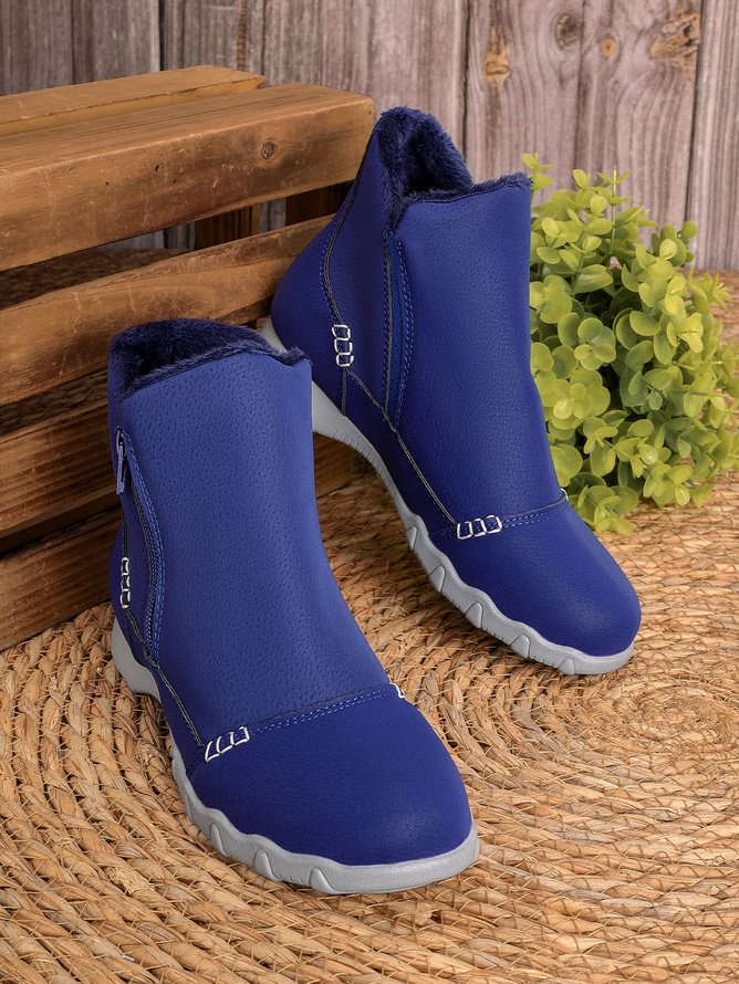 Rembourré de Coton Bottes Rétro Plain Hiver Zip Quotidien Bout Rond Fausse Fourrure Fausse Fourrure Caoutchouc pour Femmes