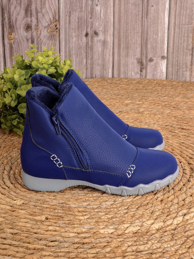 Rembourré de Coton Bottes Rétro Plain Hiver Zip Quotidien Bout Rond Fausse Fourrure Fausse Fourrure Caoutchouc pour Femmes