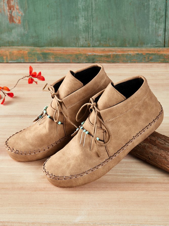 Bottes mocassins Boho Plain Automne Perlé Quotidien à Talon Plat Fausse Fourrure PU Caoutchouc pour Femmes