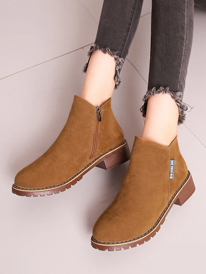 Mode Bottes Décontracté Plain Automne Zip Faire la navette Talon Bas Bout Rond Fausse Fourrure Caoutchouc pour Femmes