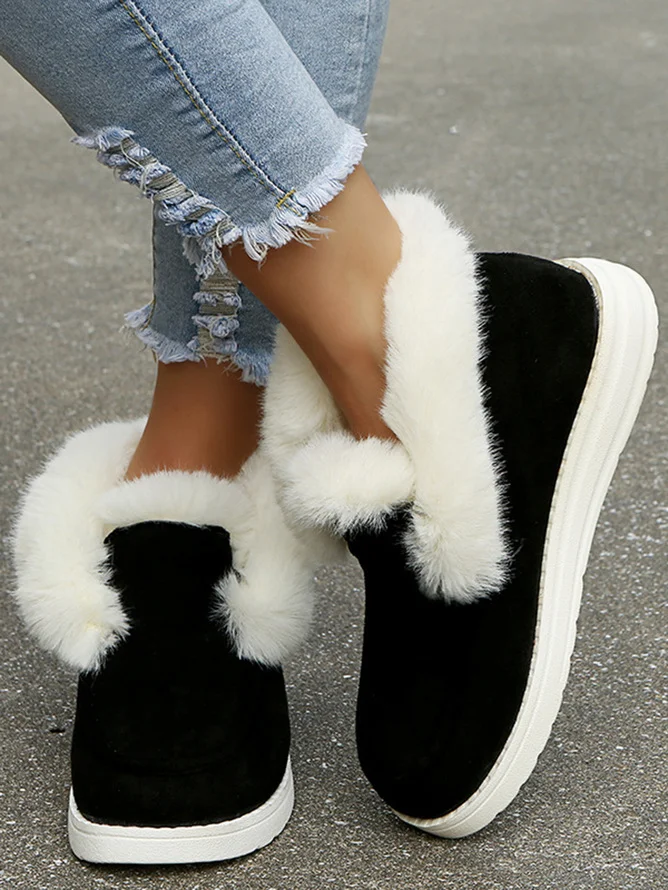 Rembourré de Coton Bottes Simple Plain Hiver Bottes de Neige Peluche à Talon Plat Faux Suède Caoutchouc chaleur pour Femmes