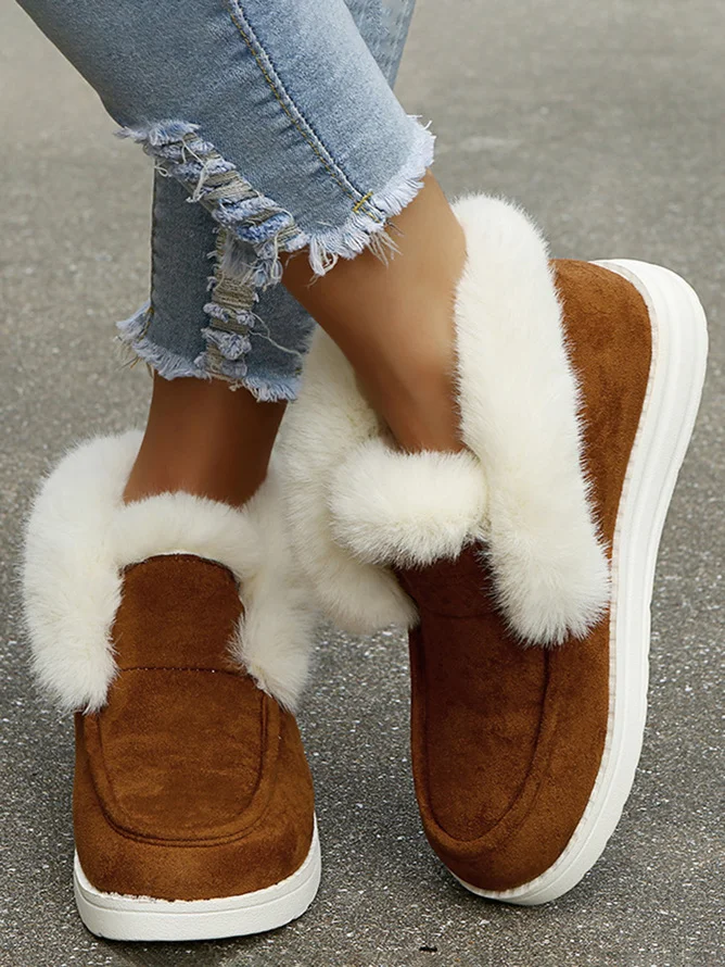 Rembourré de Coton Bottes Simple Plain Hiver Bottes de Neige Peluche à Talon Plat Faux Suède Caoutchouc chaleur pour Femmes