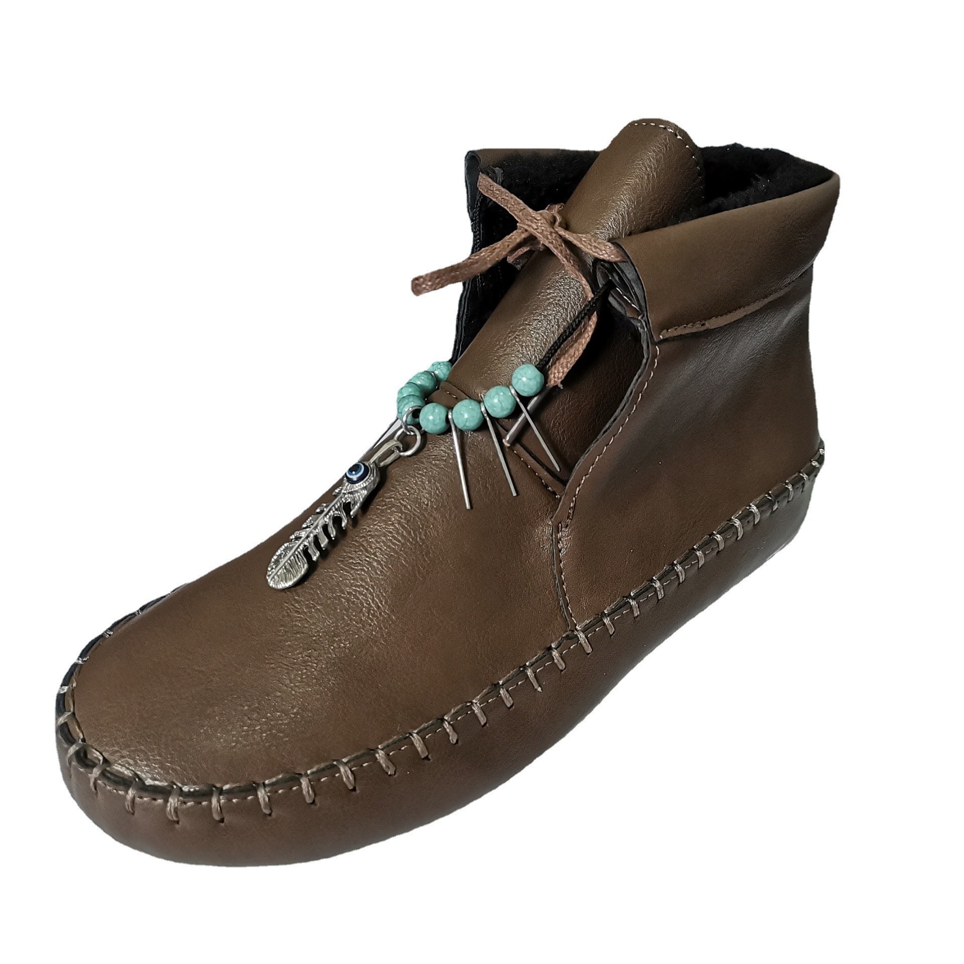 Bottes mocassins Boho Plain Automne Perlé Quotidien à Talon Plat Fausse Fourrure PU Caoutchouc pour Femmes