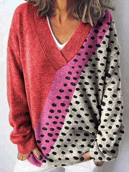 Pulls Femmes Pois Polka Décontracté Printemps / Automne Micro-élasticité Manches Longues Fil/fil de laine Régulier Droit Régulier