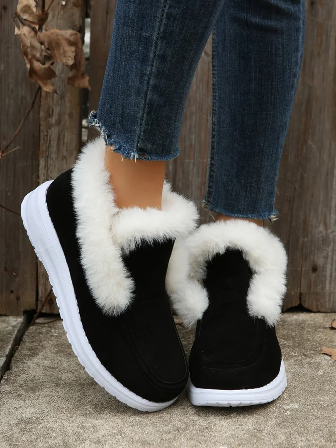 Rembourré de Coton Bottes Simple Plain Hiver Bottes de Neige Peluche à Talon Plat Faux Suède Caoutchouc chaleur pour Femmes