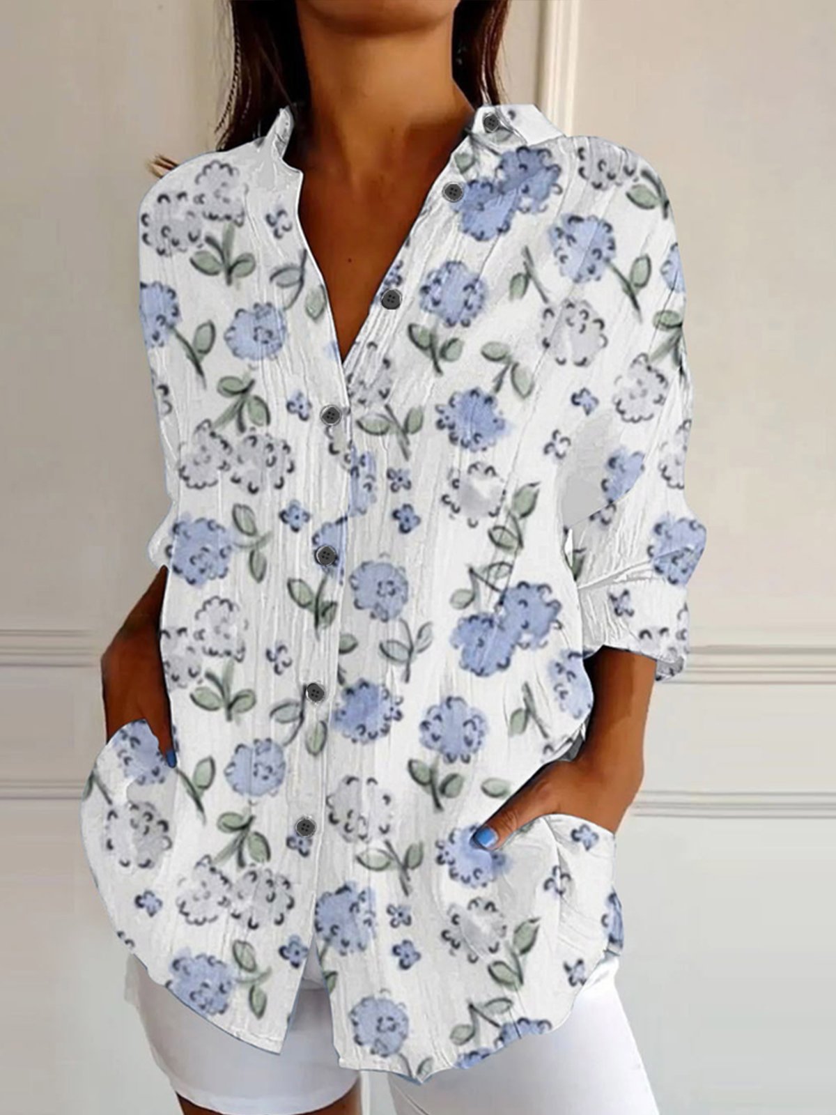 Chemises Décontracté Floral Printemps / Automne Dentelle Quotidien Ample Régulier Droit Col de Chemise pour Femmes