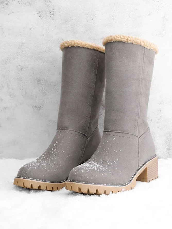 Rembourré de Coton Bottes Décontracté Plain Hiver Bottes de Neige Cuir de Vachette Talon de Bloc Bout Rond Caoutchouc à Enfiler pour Femmes