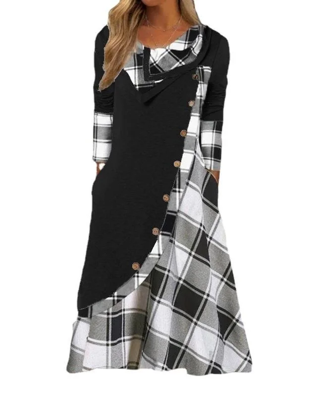 Femmes Plaid Couleur 1 Confortable Robe Maxi Décontracté