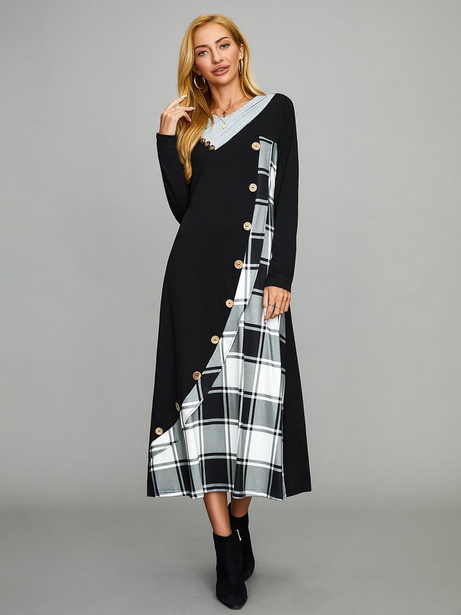 Femmes Plaid Couleur 1 Confortable Robe Maxi Décontracté