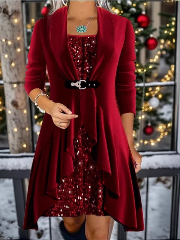 Femmes Noël Rouge Col Rond Confortable Robe Maxi Décontracté