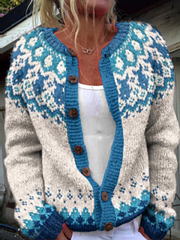 Cardigans Femmes Géométrique Décontracté Hiver Naturel Quotidien Laine/Tricot Mi-long Droit Élasticité moyenne