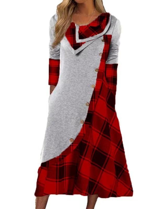 Femmes Plaid Couleur 1 Confortable Robe Maxi Décontracté