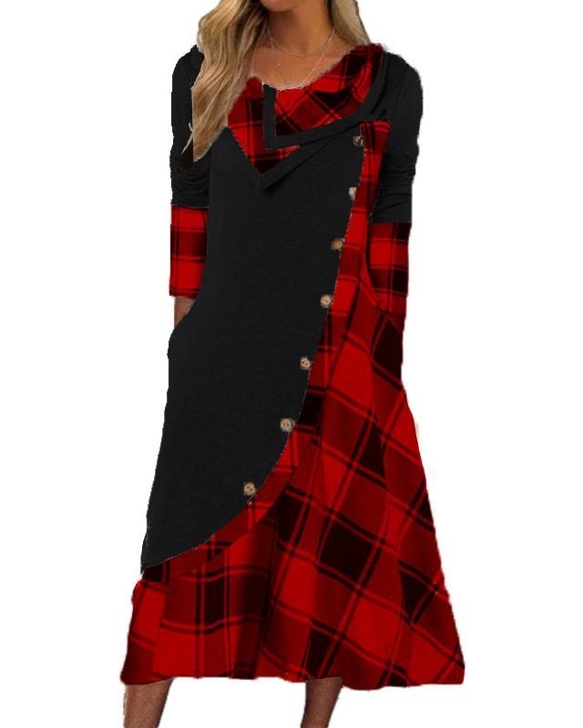 Femmes Plaid Couleur 1 Confortable Robe Maxi Décontracté