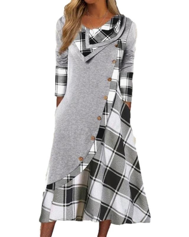 Femmes Plaid Couleur 1 Confortable Robe Maxi Décontracté