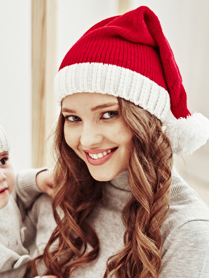 Bonnets Femmes Décontracté Bloc de Couleur Toutes Les Saisons Acrylique Poids lourd Quotidien Balle Poilue Noël