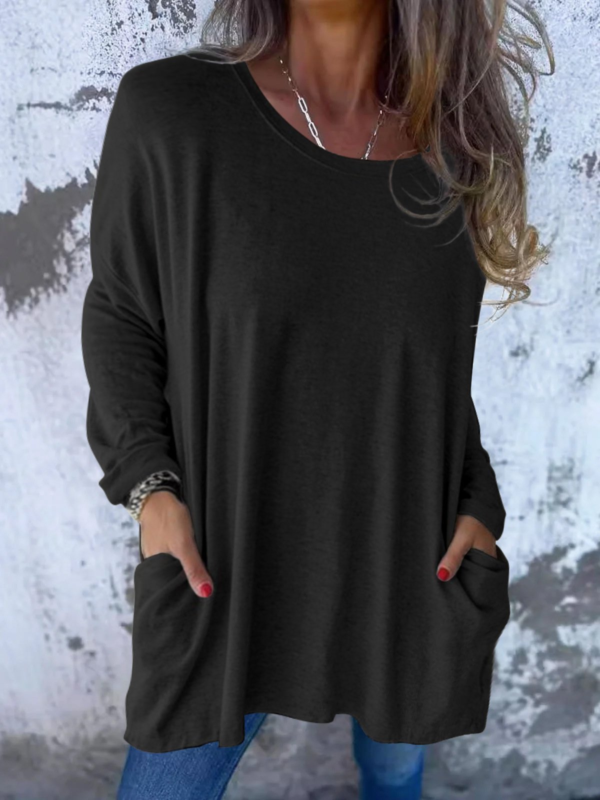 Pulls Femmes Décontracté Plain Printemps / Automne Col V Ample Fil/fil de laine Mi-long Droit Régulier