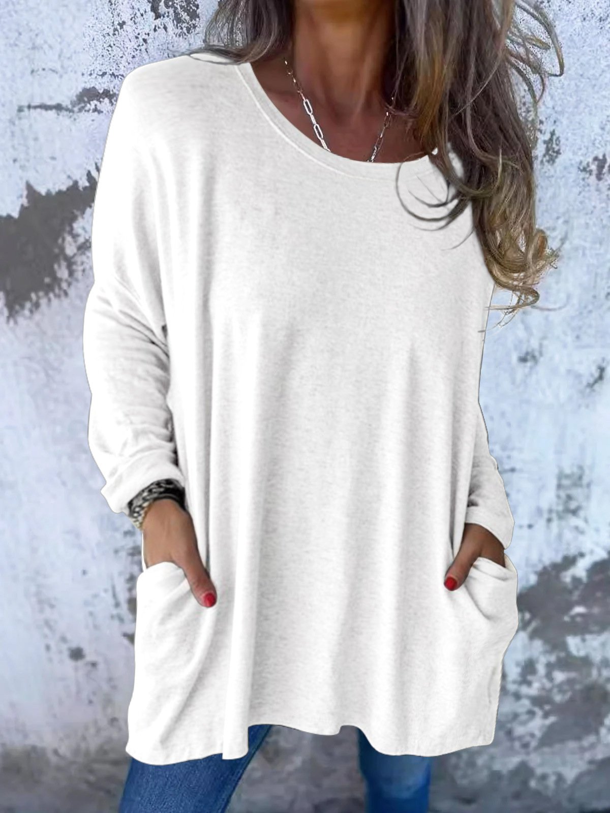 Pulls Femmes Décontracté Plain Printemps / Automne Col V Ample Fil/fil de laine Mi-long Droit Régulier