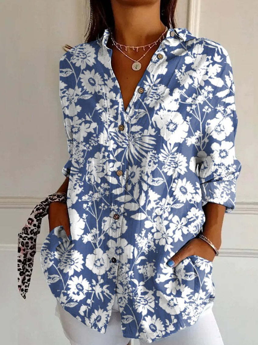 Chemises Floral Décontracté Printemps / Automne Aucune élasticité Quotidien Ample Droit Régulier Col de Chemise pour Femmes