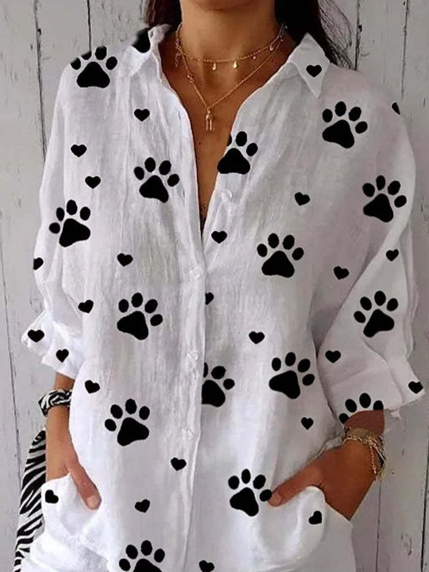 Chemises Floral Décontracté Printemps / Automne Aucune élasticité Quotidien Ample Droit Régulier Col de Chemise pour Femmes
