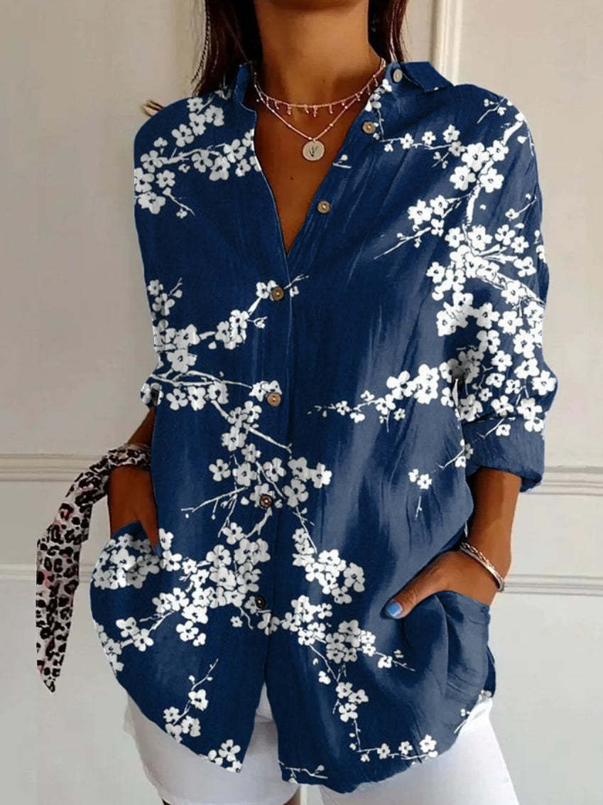 Chemises Floral Décontracté Printemps / Automne Aucune élasticité Quotidien Ample Droit Régulier Col de Chemise pour Femmes