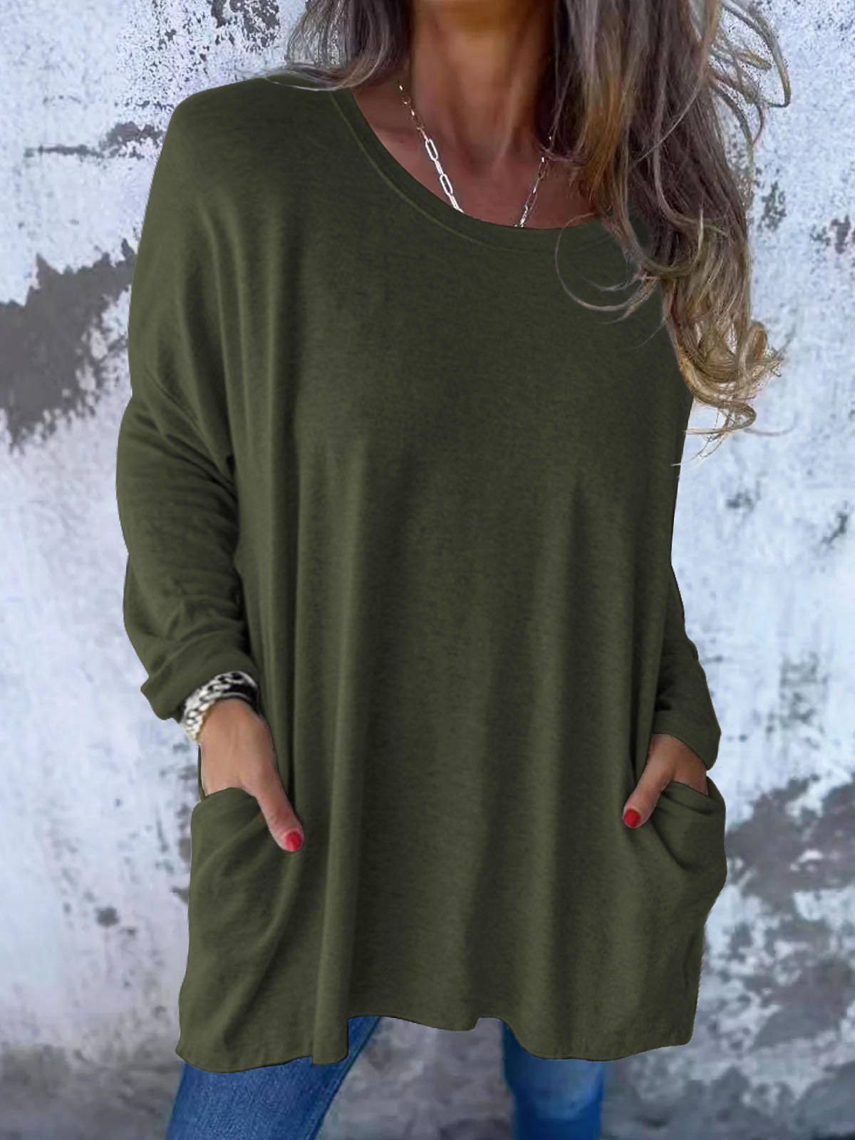 Pulls Femmes Décontracté Plain Printemps / Automne Col V Ample Fil/fil de laine Mi-long Droit Régulier