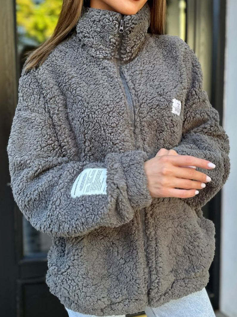 Col Châle Manches Longues Épaissi Plain Blouson pour Femmes