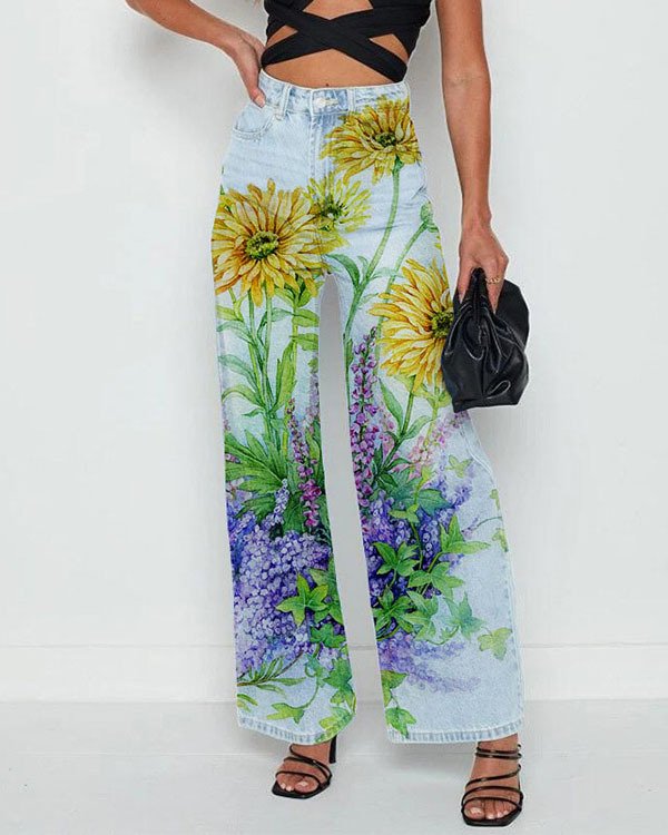 Jeans Femme Décontracté Printemps / Automne impression en 3D Polyester Micro-élasticité Quotidien Coupe Régulière Taille Moyenne Régulier