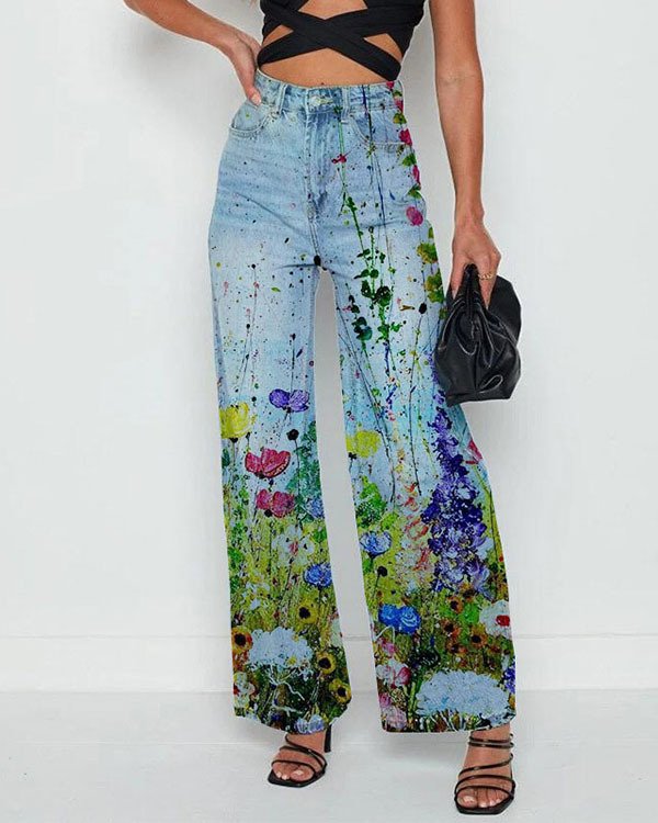 Jeans Femme Décontracté Printemps / Automne impression en 3D Polyester Micro-élasticité Quotidien Coupe Régulière Taille Moyenne Régulier