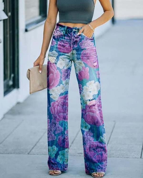 Jeans Femme Décontracté Printemps / Automne impression en 3D Polyester Micro-élasticité Quotidien Coupe Régulière Taille Moyenne Régulier