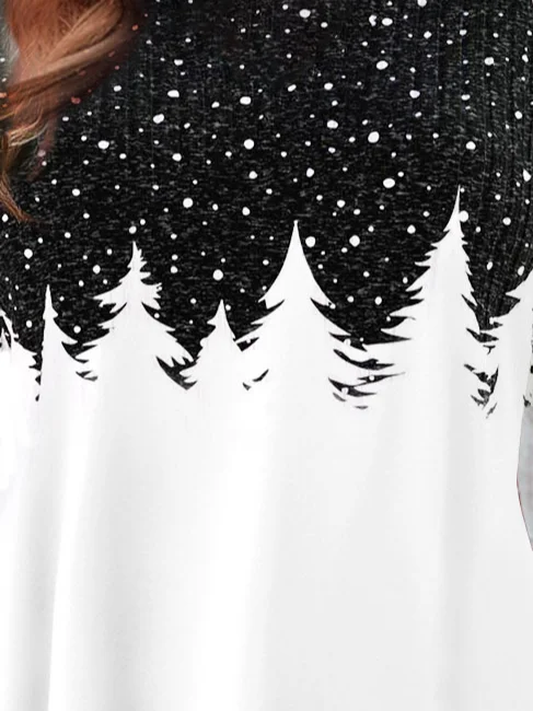 T-shirts Femmes Décontracté Printemps / Automne Noël Imprimé Aucune élasticité Noël Col Rond Régulier Droit