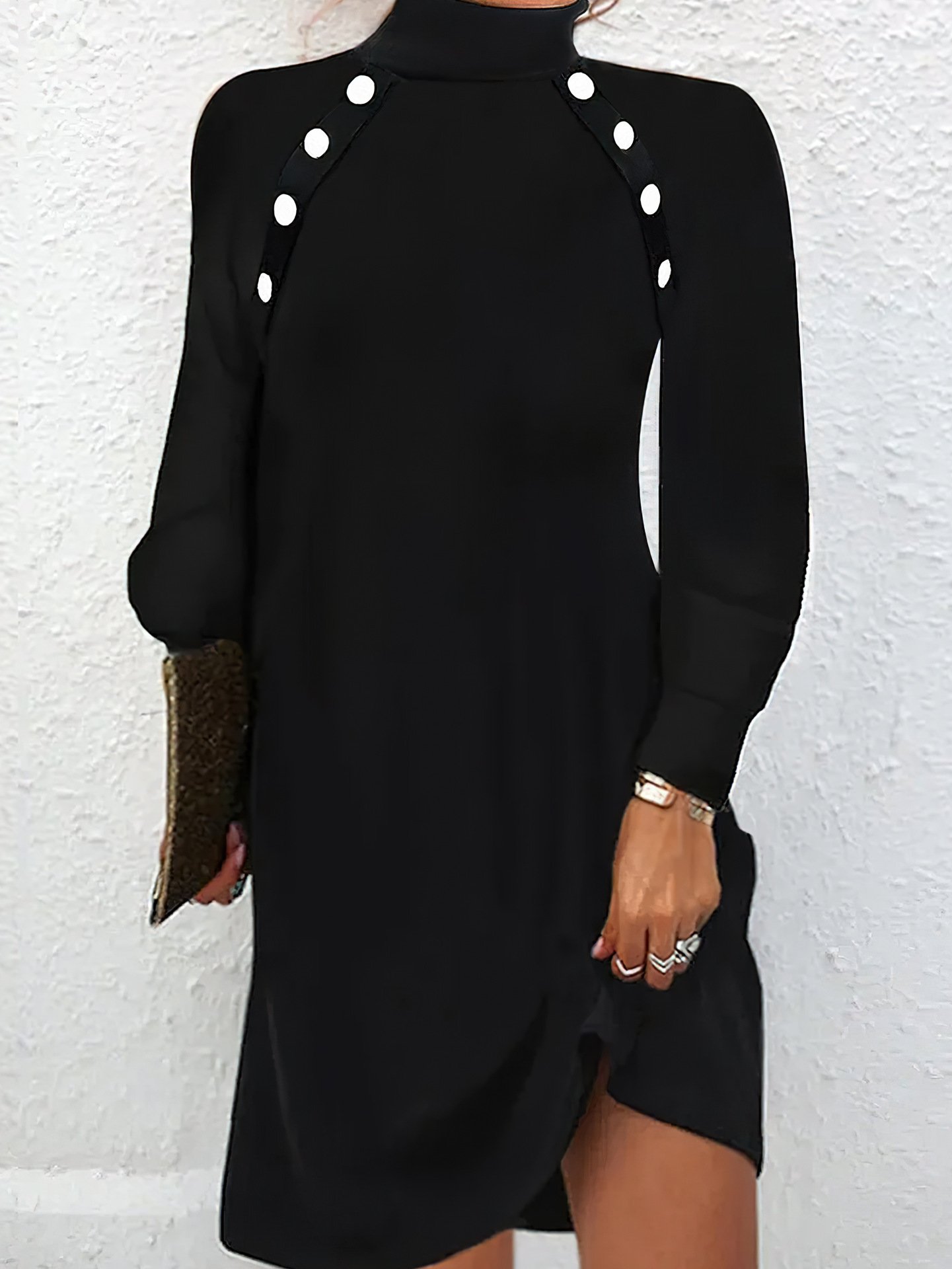 Femmes Rayé Noir Col Roulé Confortable Robe Maxi Décontracté