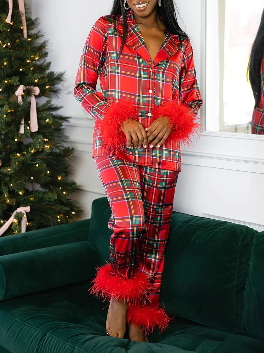 Deux Pièces Ensembles Femmes Décontracté Floral Printemps / Automne Naturel Micro-élasticité Ample Noël Droit Col de Chemise
