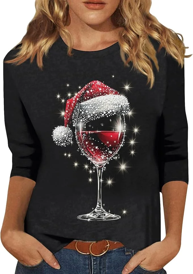 Blouses Décontracté Printemps / Automne Verre à Vin de Noël Quotidien Ample Manches Longues Régulier Régulier Élasticité moyenne pour Femmes