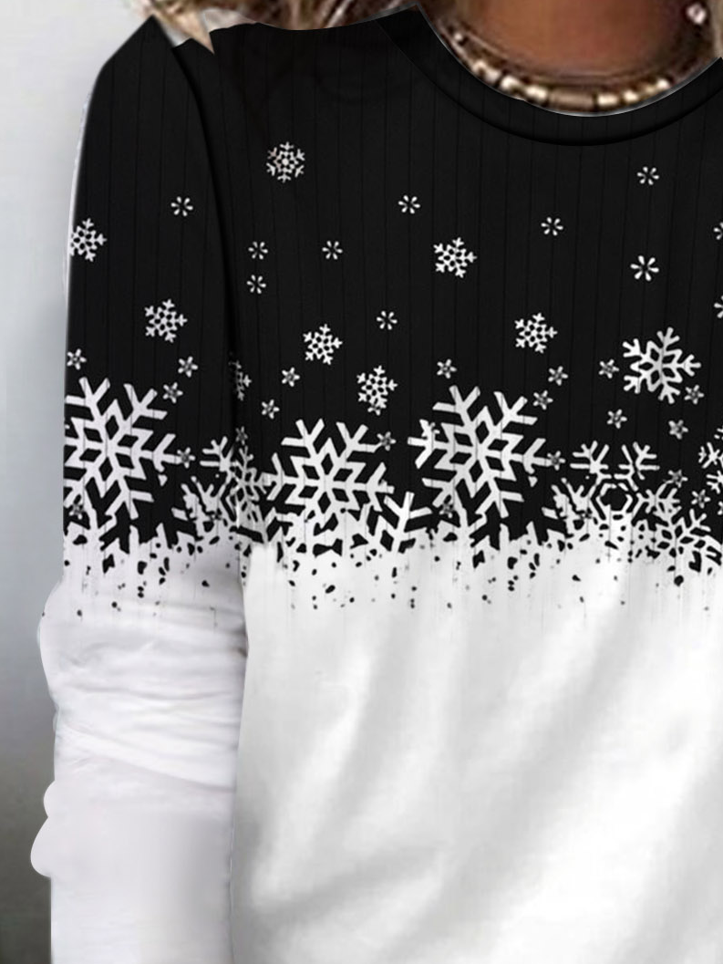 T-shirts Décontracté Printemps / Automne Flocon de Neige Micro-élasticité Ample Jersey Manches Longues Régulier Régulier pour Femmes