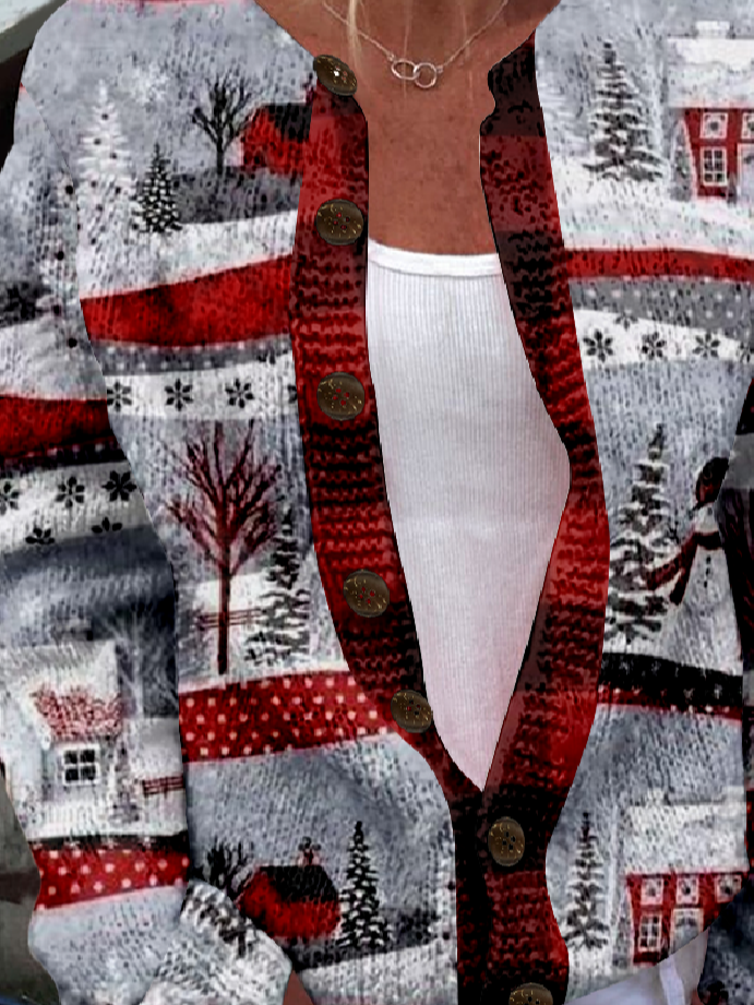 Cardigans Rétro Printemps / Automne impression en 3D Tricoté Micro-élasticité Quotidien Manches Longues Régulier Régulier pour Femmes